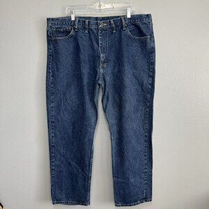Wrangler Mens 44x30 Blue Denim Jeans Relaxed Fit Dark Wash